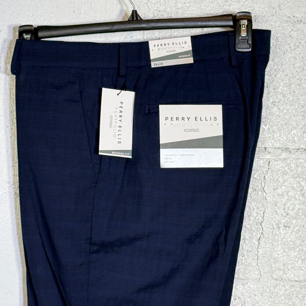 Perry Ellis Portfolio Men's ModFit Stretch Pants, Blue Tonal Plaid 36x29 $95
